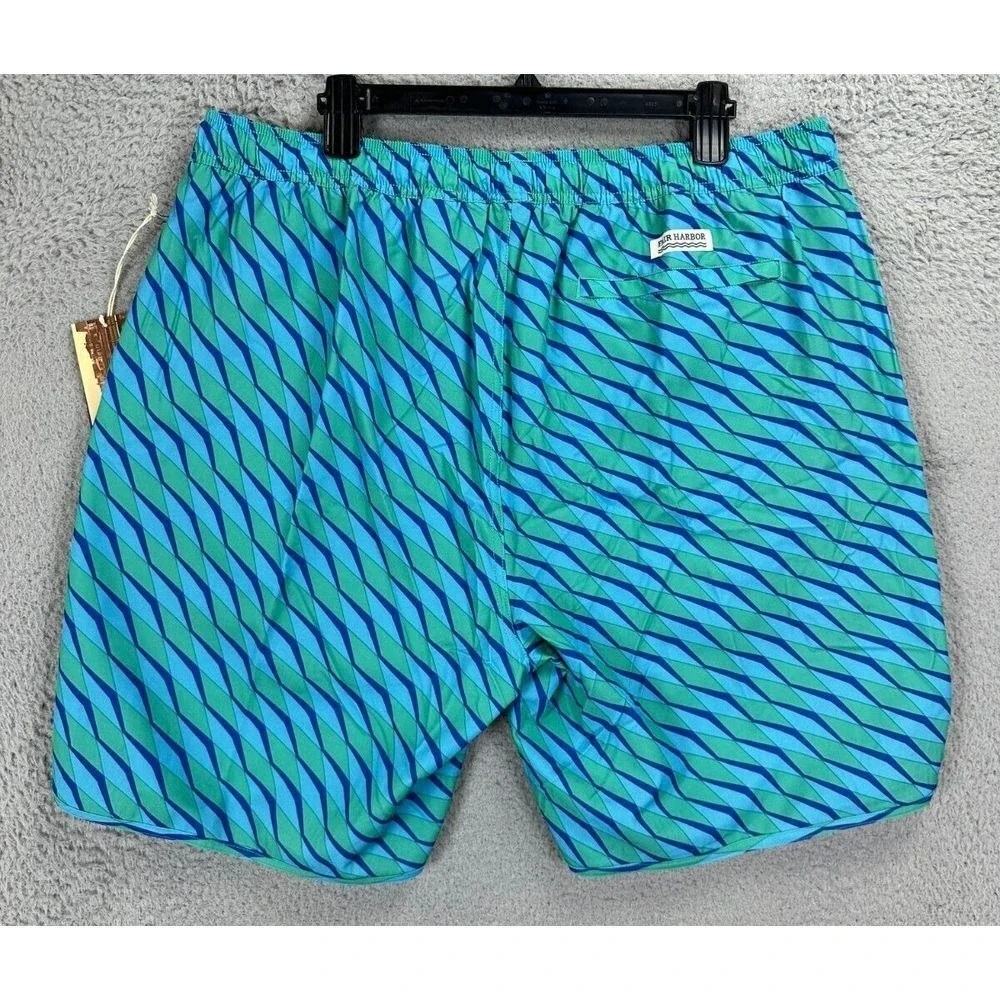 Fair Harbor Swim Trunks Adult 3XL Blue Geometric Board Shorts Drawstring Men NEW